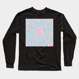 Blooming Sakura branch. Cherry blossom flowers. Romantic translucent watercolor flowers print Long Sleeve T-Shirt